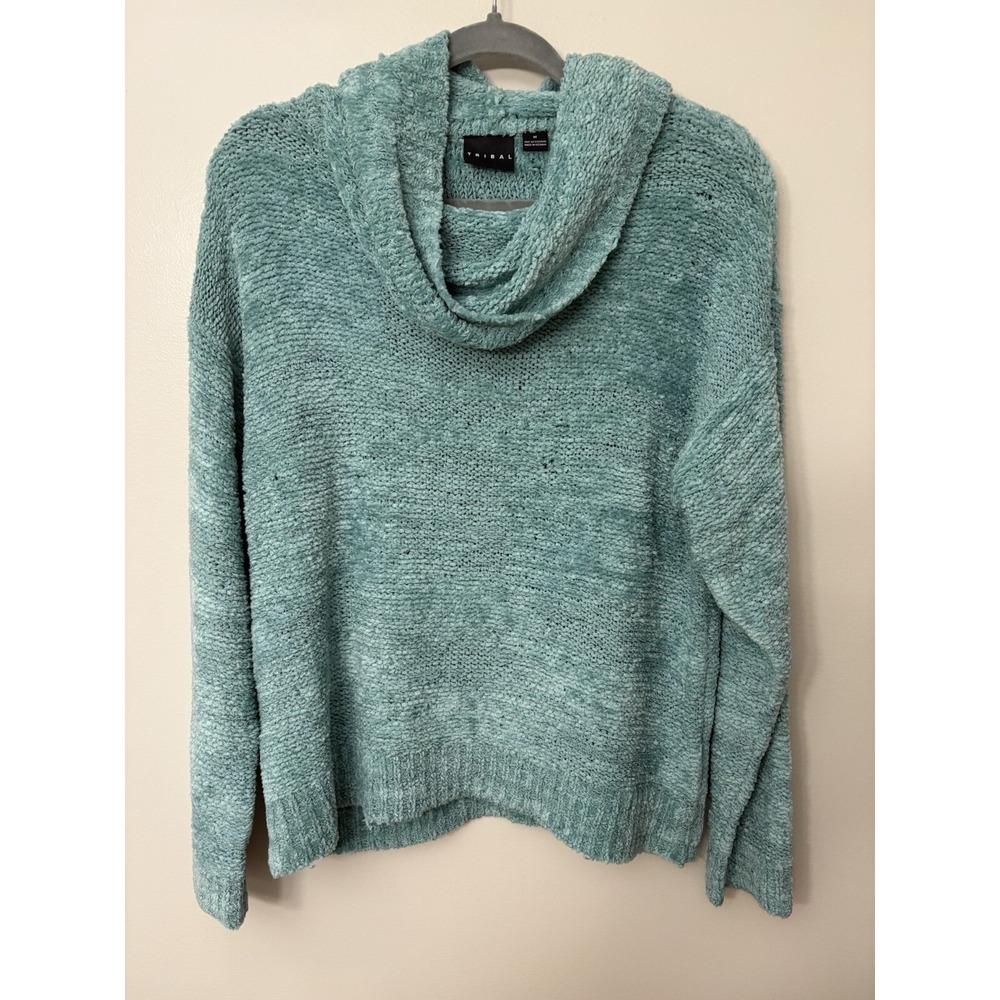 Tribal Womens Cowl Neck Chenille Knit Sweater Sage Green Long Sleeve Size M